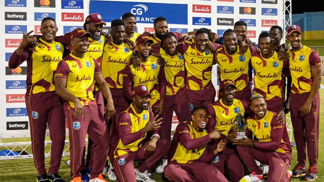 The West Indies squad after their series win, West Indies vs Australia, 5th T20I, St Lucia, July 16, 2021