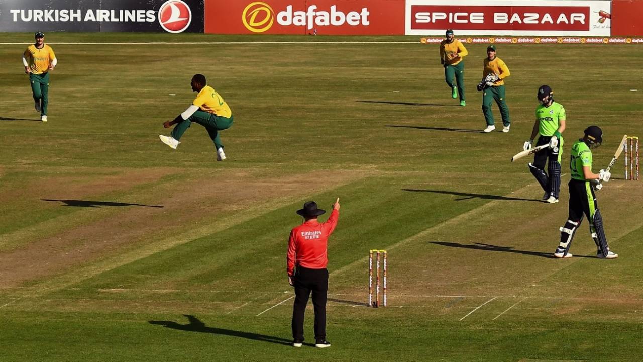 Lungi Ngidi leaps in joy after dismissing George Dockrell, Ireland vs South Africa, 1st T20I, Malahide, July 19, 2021