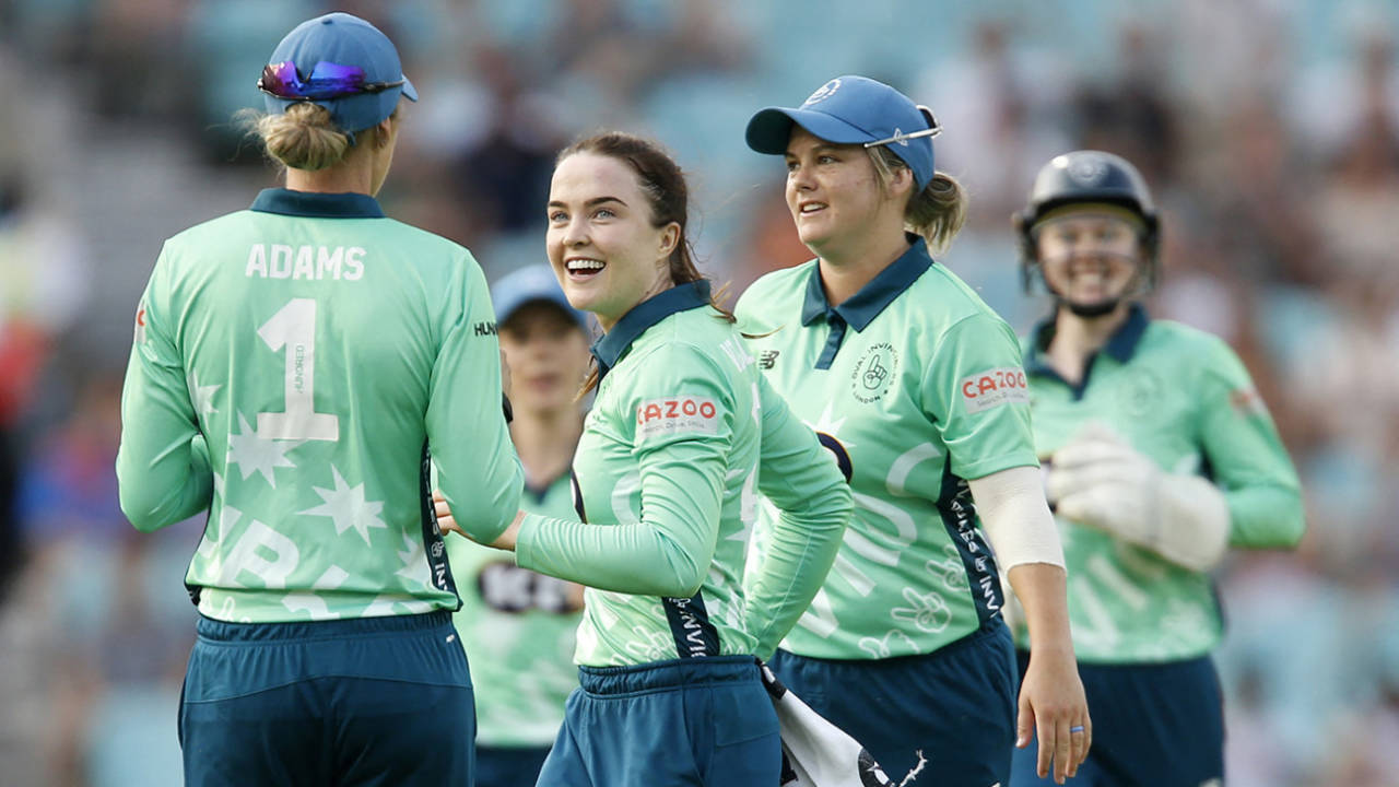 Mady Villiers celebrates a breakthrough, Oval Invincibles vs Manchester Originals, Women's Hundred, The Kia Oval, July 21, 2021