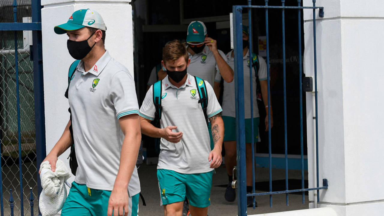 Australian players leave the ground after the match was called off, West Indies vs Australia, 2nd ODI, Barbados, July 22, 2021