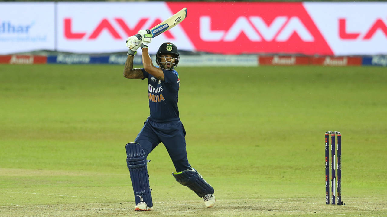 Shikhar Dhawan flays on the off side, Sri Lanka vs India, 1st T20I, Colombo, July 25, 2021