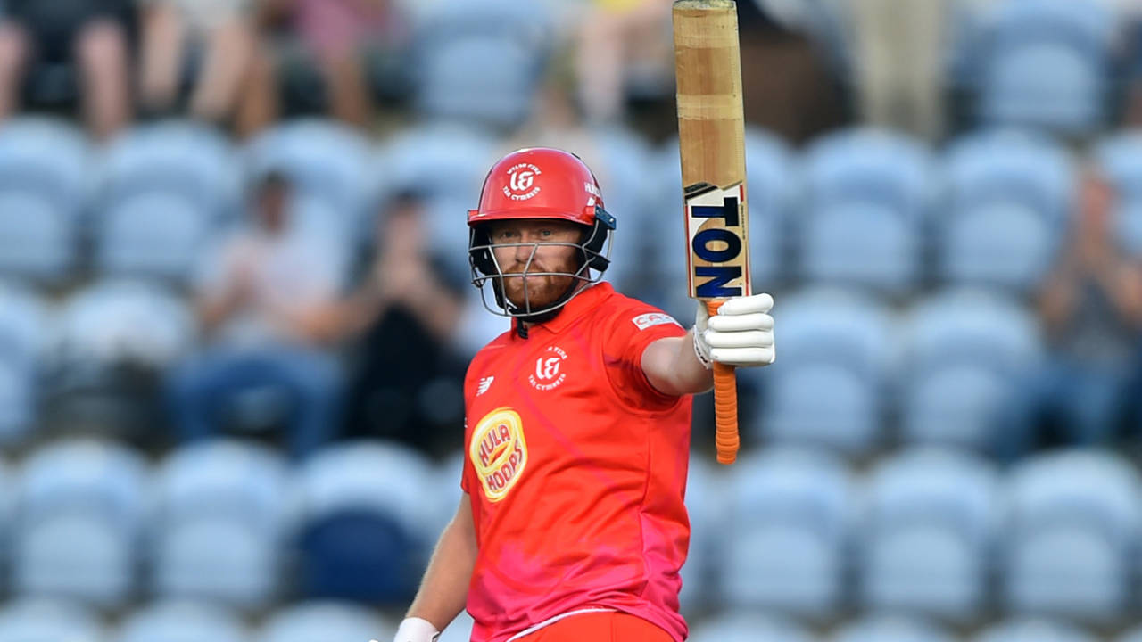 Jonny Bairstow acknowledges his fifty, Welsh Fire vs Southern Brave, Men's Hundred, Cardiff, July 27, 2021