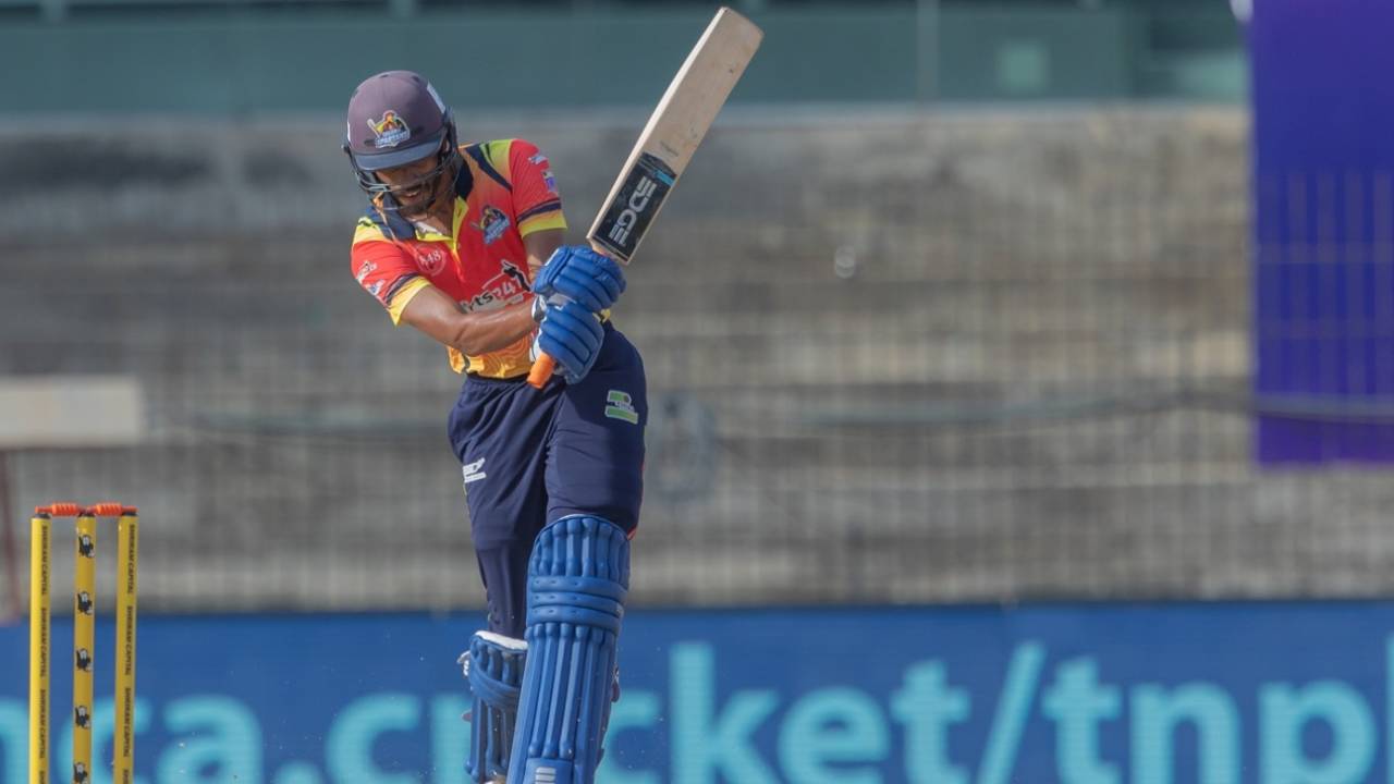 Daryl Sunder Ferrario shovels one way, Chepauk Super Gillies vs Salem Spartans, TNPL 2021, Chennai, July 28, 2021