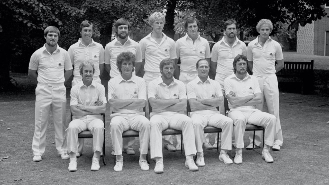 The England squad for the 1981 Ashes: Mike Gatting, Bob Woolmer, Peter Willey, Graham Dilley, John Emburey, Graham Gooch, David Gower; (front row, l-r) Bob Taylor, Bob Willis, Ian Botham, Geoff Boycott, Mike Hendrick, first day, second Test, England vs Australia, Lord's, July 2, 1981