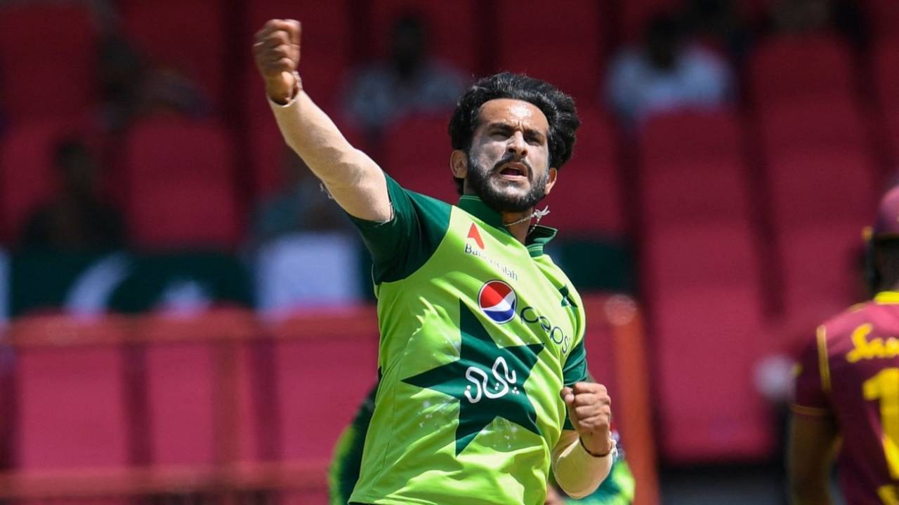 Hasan Ali celebrates a wicket, West Indies vs Pakistan, 2nd T20I, Guyana, July 31, 2021