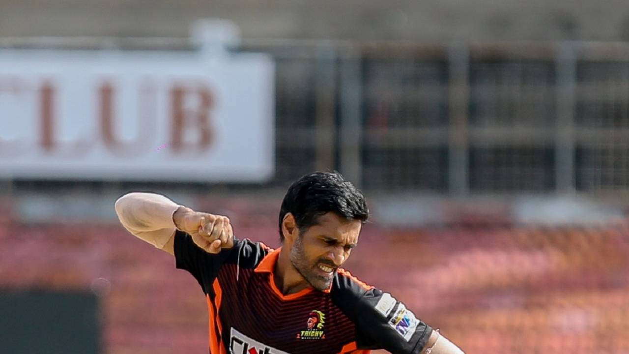 Ruby Trichy Warriors captain Rahil Shah celebrates after taking a wicket