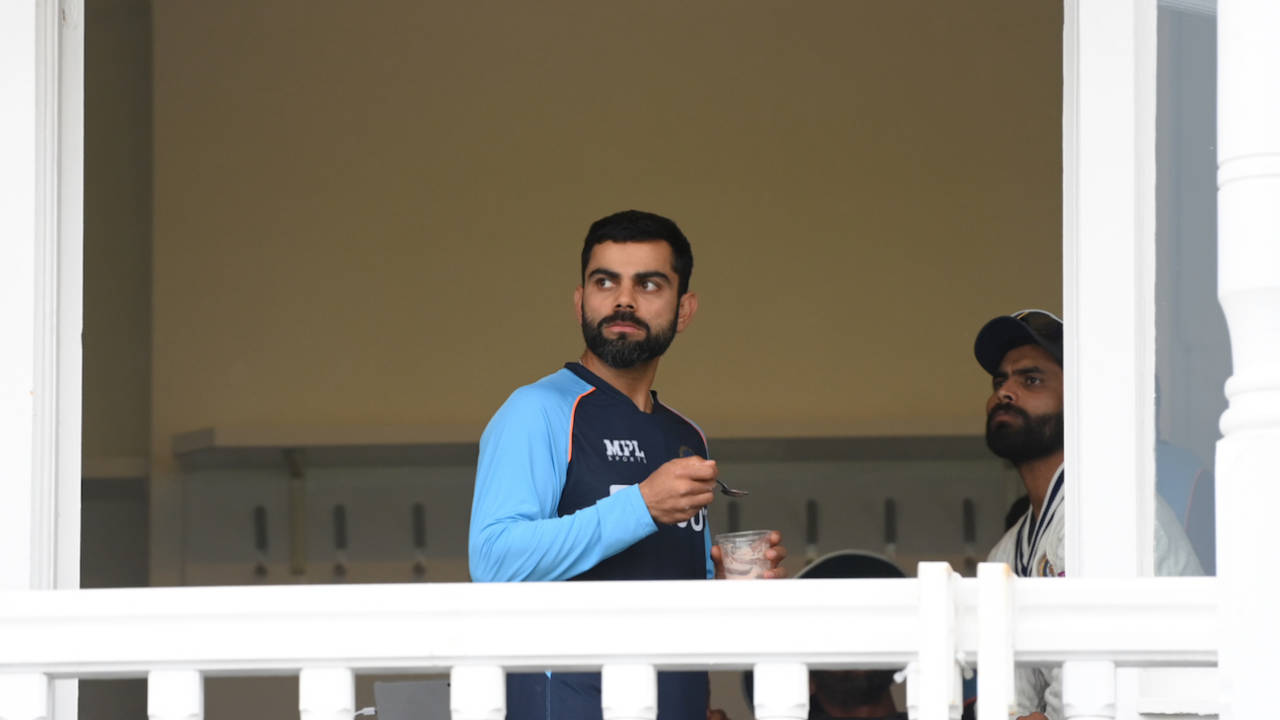Virat Kohli and Ravindra Jadeja look on as rain prevents play, England vs India, 1st Test, Nottingham, 5th day, August 8, 2021