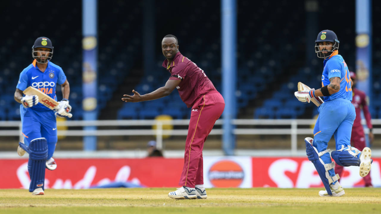 Kemar Roach expresses disappointment as Shikhar Dhawan and Virat Kohli get runs, 3rd ODI, West Indies vs India, Queens Park Oval, Port of Spain, Trinidad and Tobago, August 14, 2019
