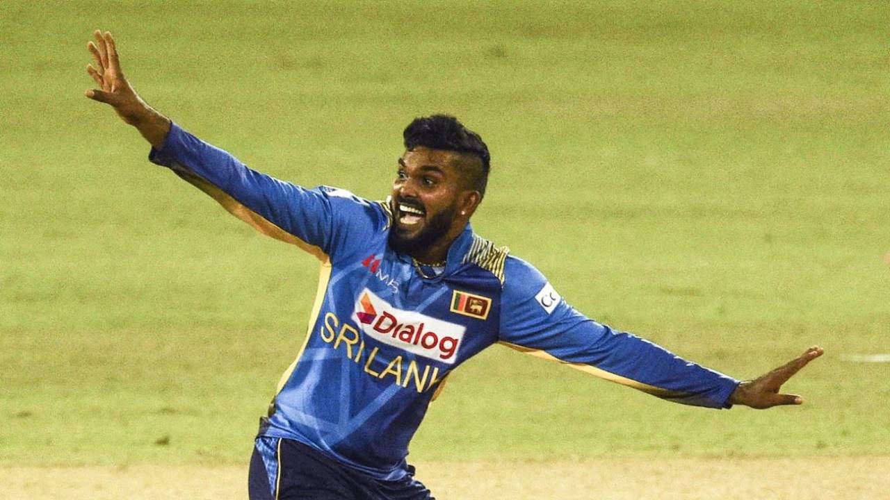 Wanindu Hasaranga celebrates a wicket, Colombo, July 20, 2021