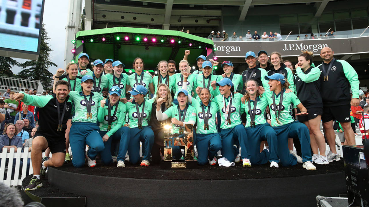 Oval Invincibles pose with the trophy, Oval Invincibles vs Southern Brave, Women's Hundred, final, Lord's, August 21, 2021