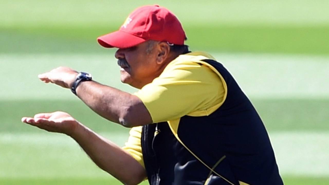 Zimbabwe coach Dav Whatmore gestures during a training session, Hobart, March 4, 2015