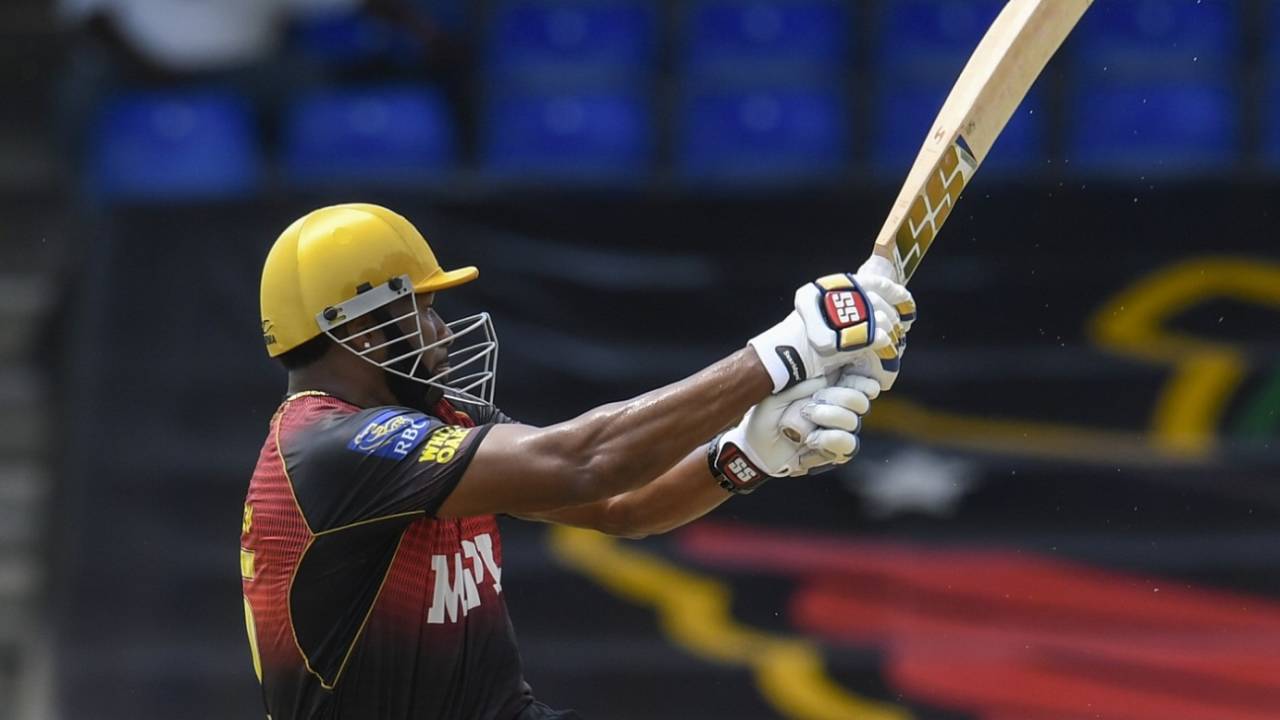 Kieron Pollard unleashes his full might on the ball, Trinbago Knight Riders v St Lucia Kings, CPL 2021, August 31, 2021