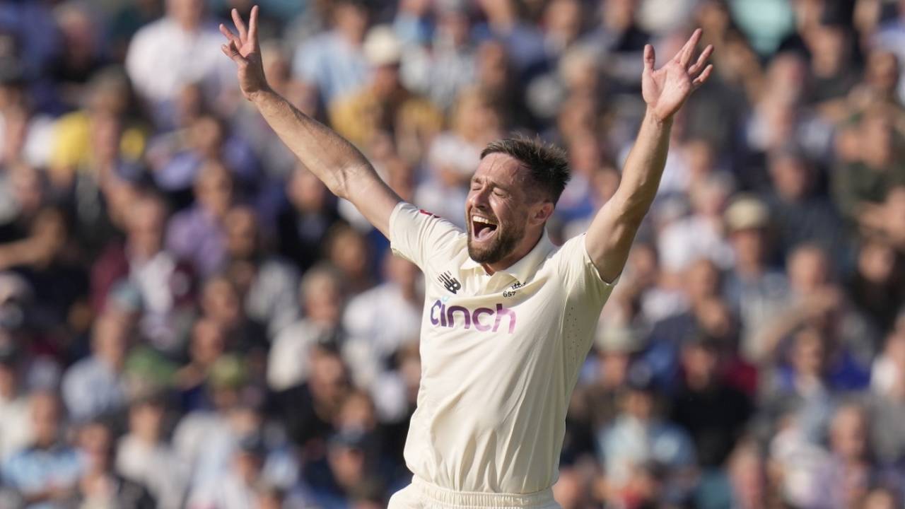 Chris Woakes is delighted after trapping Shardul Thakur&nbsp;&nbsp;&bull;&nbsp;&nbsp;Associated Press