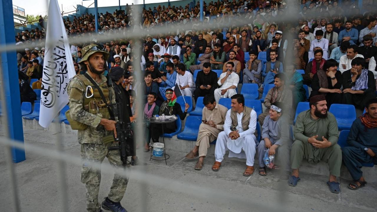 Taliban forces guarded the stadium during the T20 trial match being played between two Afghan teams&nbsp;&nbsp;&bull;&nbsp;&nbsp;Aamir Qureshi/AFP/Getty Images