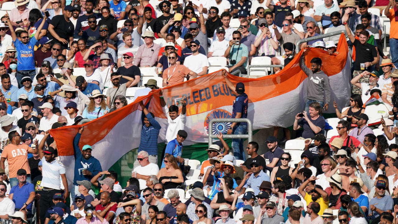 The Indian fans hold a massive flag in the stands, England vs India, 4th Test, The Oval, London, 5th day, September 6, 2021