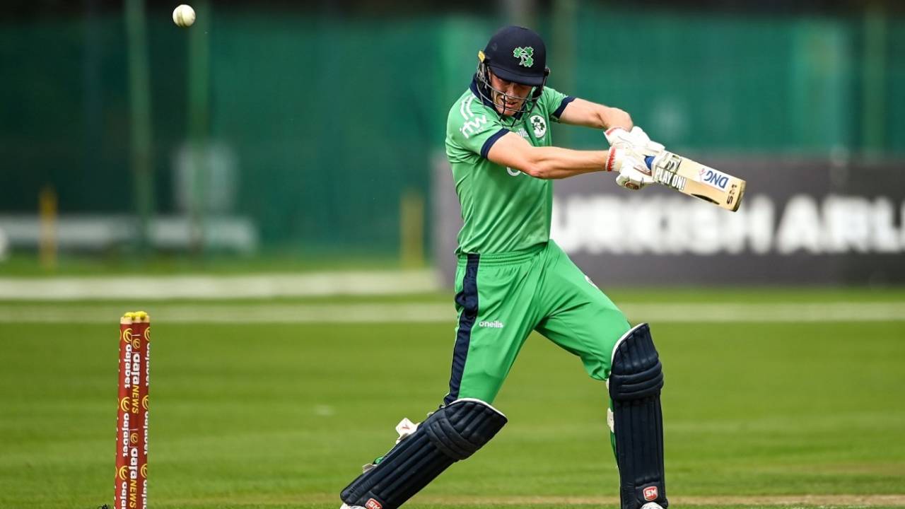 Harry Tector cuts on his way to an innings of 55, Ireland vs Zimbabwe, 2nd ODI, Belfast, September 10, 2021