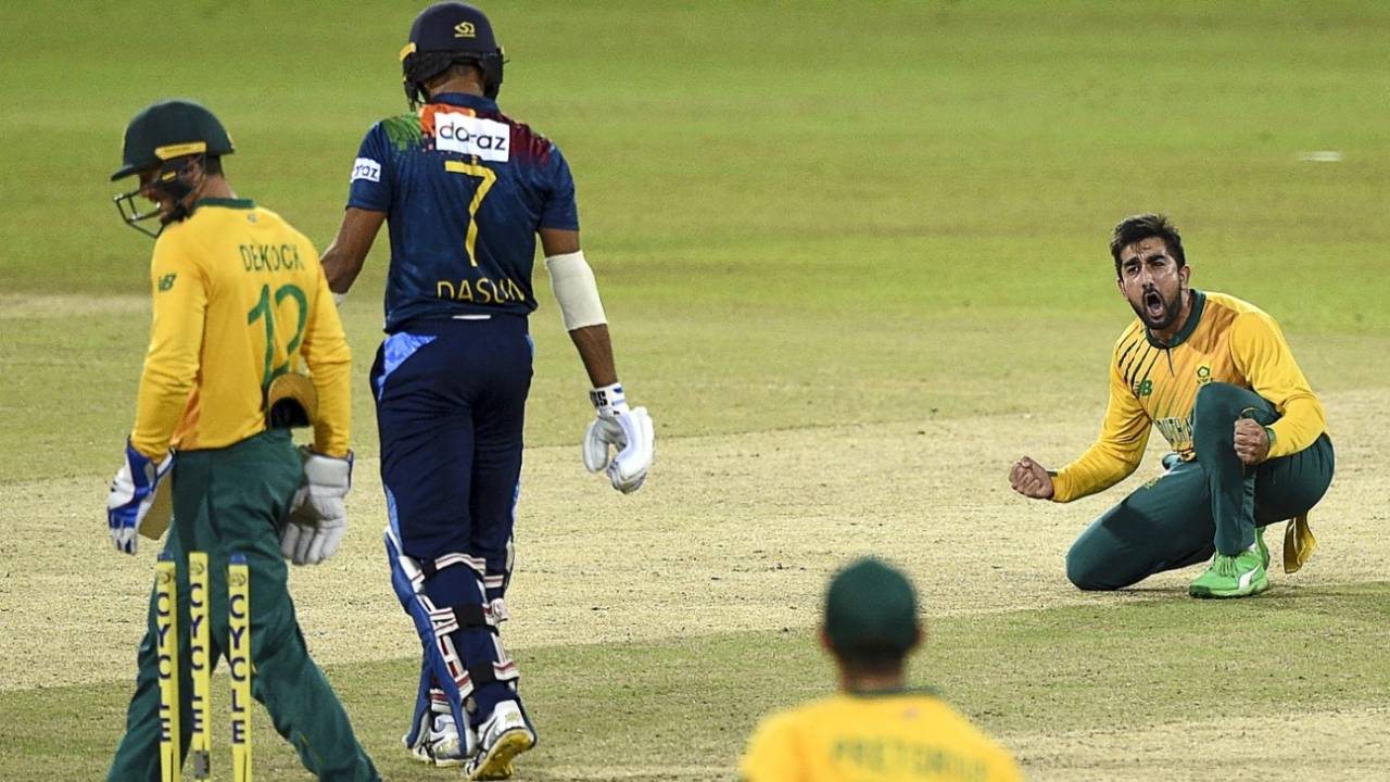 Tabraiz Shamsi roars after dismissing Dasun Shanaka, Sri Lanka vs South Africa, 2nd T20I, Colombo, September 12, 2021