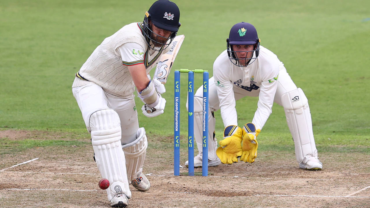 Chris Dent steps into a drive, Glamorgan vs Gloucestershire, County Championship, Division Two, Cardiff, September 13, 2021