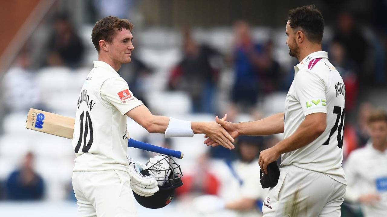 George Balderson and Jack Brooks shake hands after Lancashire's ten-wicket win&nbsp;&nbsp;&bull;&nbsp;&nbsp;Getty Images