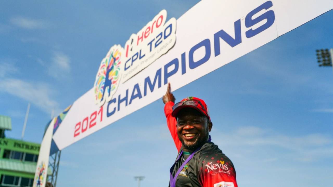 Donovan Miller, St Kitts and Nevis Patriots' assistant coach, soaks up the moment after the CPL final, September 15, 2021
