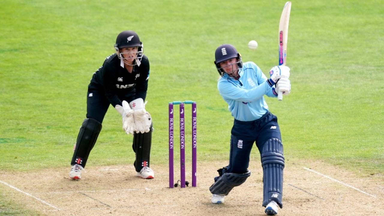 Danni Wyatt drives down the ground during her crucial half-century, 2nd ODI, England vs New Zealand, Worcester, September 19, 2021