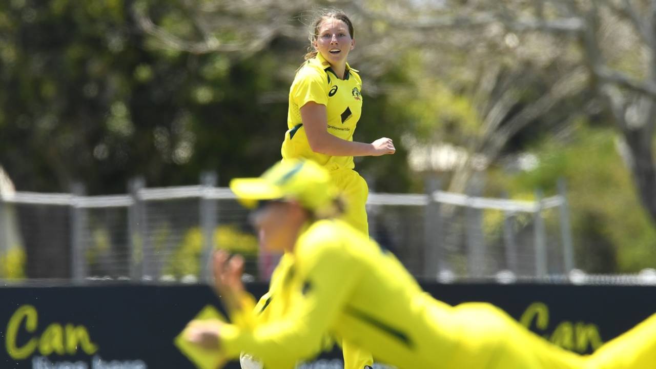 Darcie Brown missed out on a five-for thanks to Meg Lanning's dropped catch of Deepti Sharma at slip&nbsp;&nbsp;&bull;&nbsp;&nbsp;Getty Images