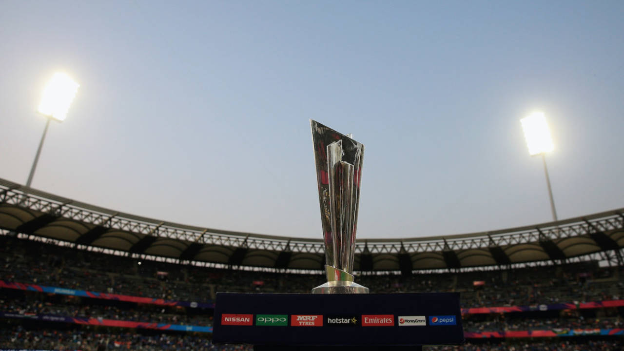 The World T20 trophy is displayed ahead of the semi-final, India v West Indies, World T20 2016, semi-final, Mumbai, March 31, 2016