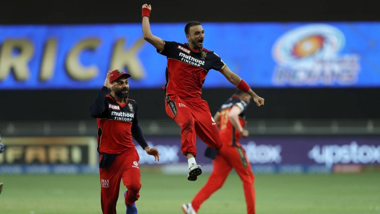 Harshal Patel is over the moon after completing a hat-trick, Royal Challengers Bangalore vs Mumbai Indians, Dubai, IPL 2021, September 26, 2021