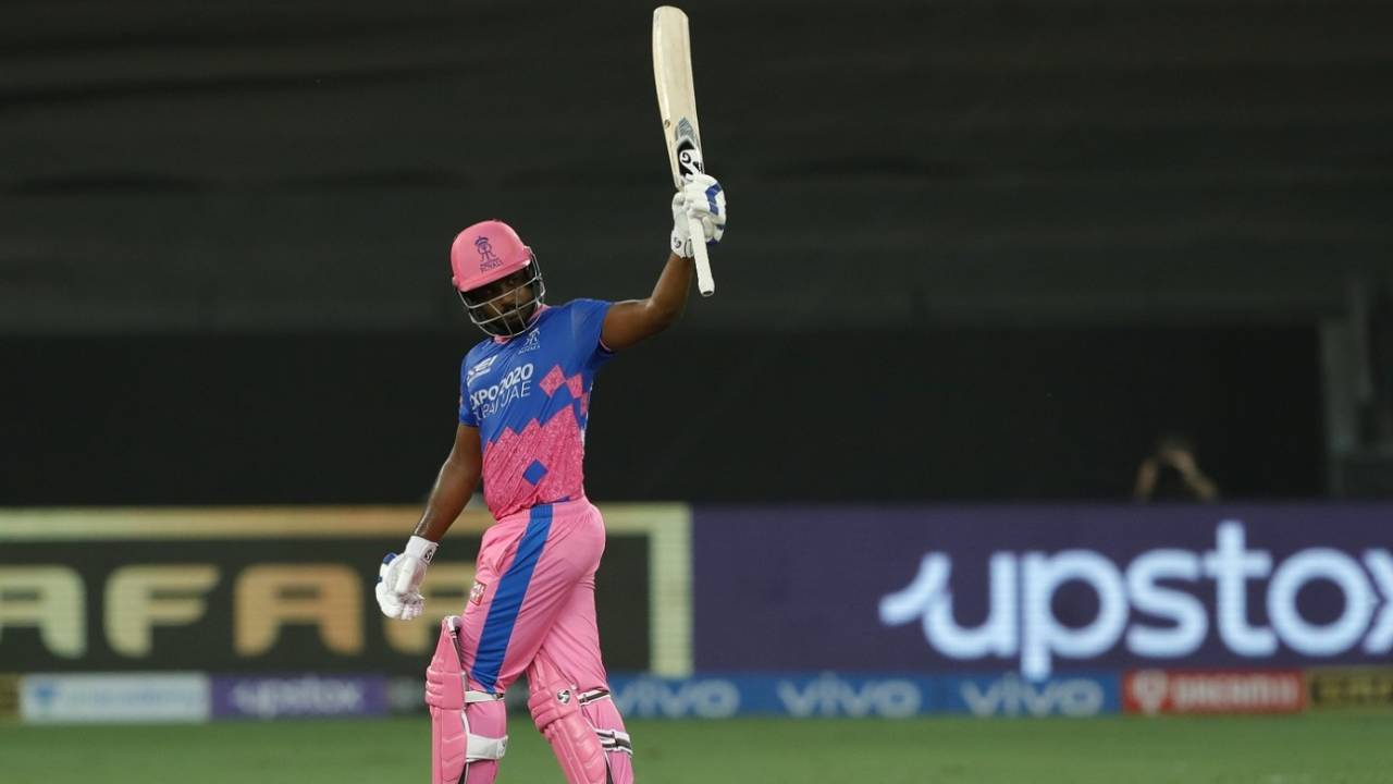 Sanju Samson's fine form continues as he acknowledges the applause for his fifty, Rajasthan Royals vs Sunrisers Hyderabad, Dubai, IPL 2021, September 27, 2021