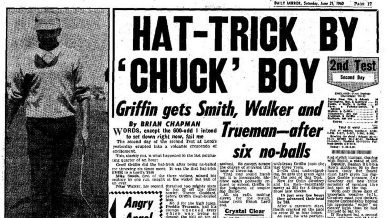 Geoff Griffin's hat-trick as reported by the <I>Daily Mirror</I>, June 25, 1960