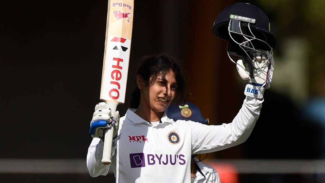 Smriti Mandhana celebrates her maiden Test century&nbsp;&nbsp;&bull;&nbsp;&nbsp;Getty Images