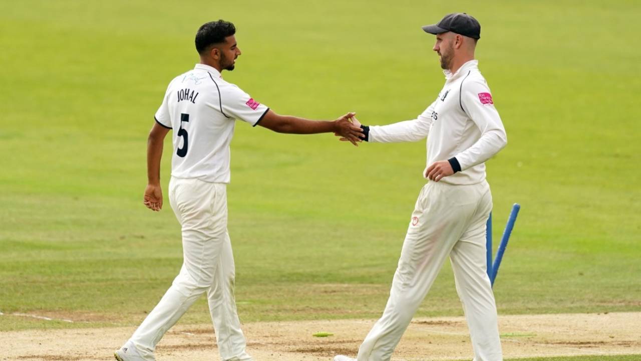 Manraj Johal claimed the first wicket on the fourth morning, Warwickshire vs Lancashire, Bob Willis Trophy final, Lord's, 4th day, October 1, 2021