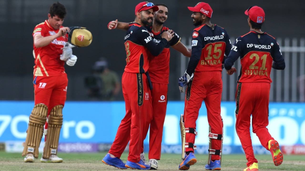 RCB celebrate their win over Punjab Kings - and their ticket to the IPL 2021 playoffs, Royal Challengers Bangalore vs Punjab Kings, IPL 2021, Sharjah, October 3, 2021