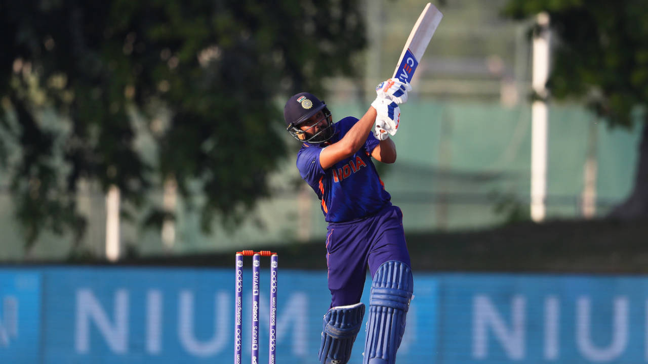 Rohit Sharma plays down the ground, Australia vs India, T20 World Cup warm-ups, Dubai, October 20, 2021