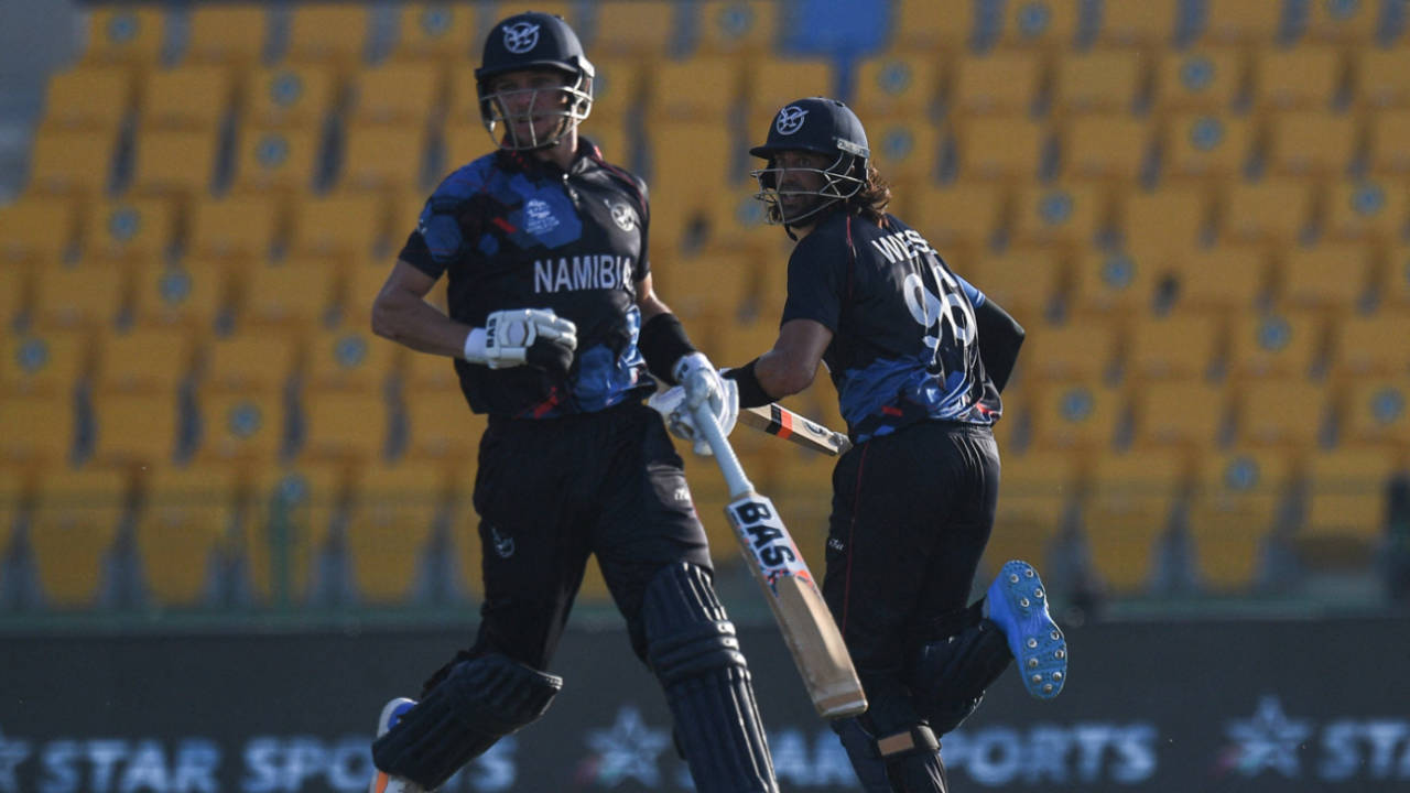Gerhard Erasmus and David Wiese shared a 93-run fourth-wicket partnership, Namibia vs Netherlands, T20 World Cup, Abu Dhabi, October 20, 2021