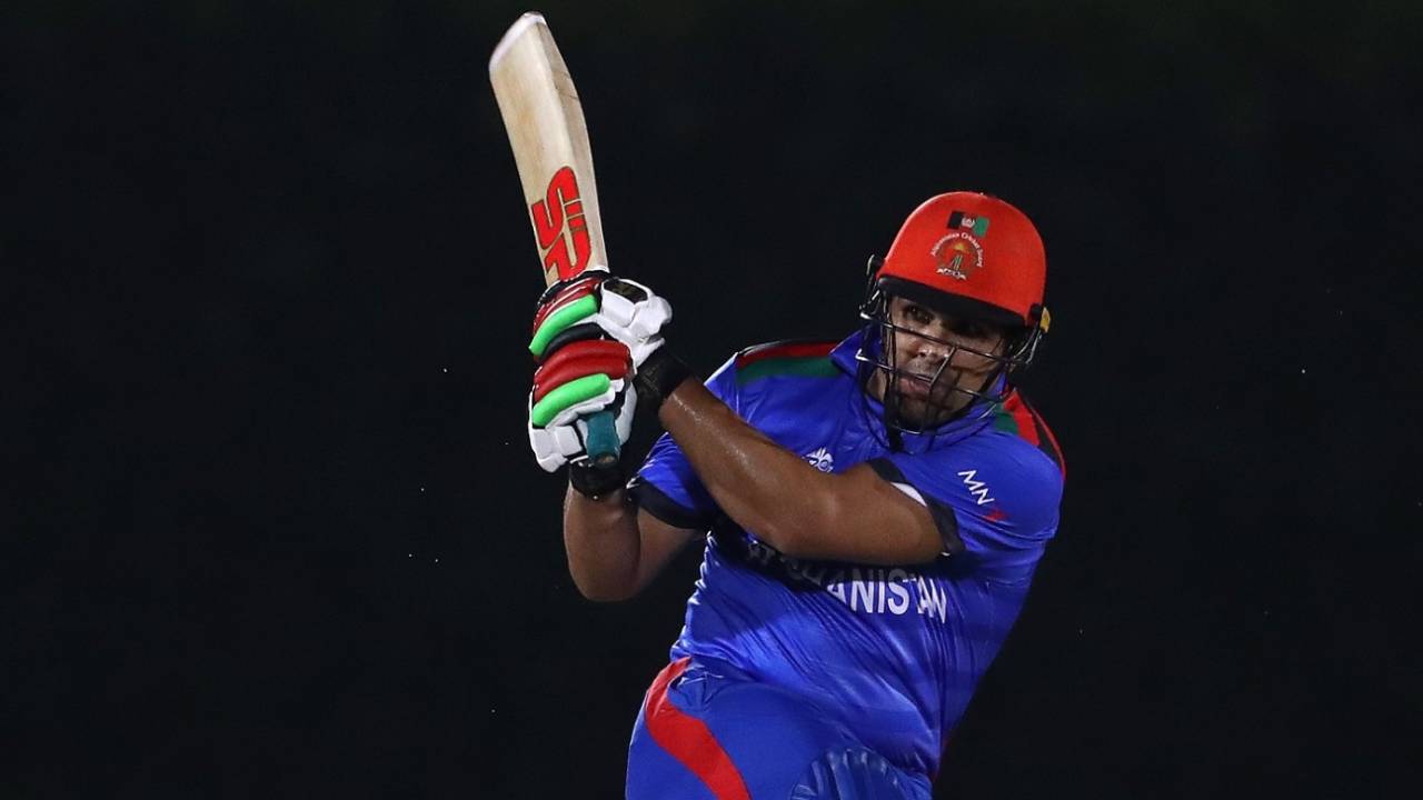 Hazratullah Zazai swivels on one leg while pulling powerfully, Afghanistan vs West Indies, T20 World Cup warm-up, Dubai, October 20, 2021