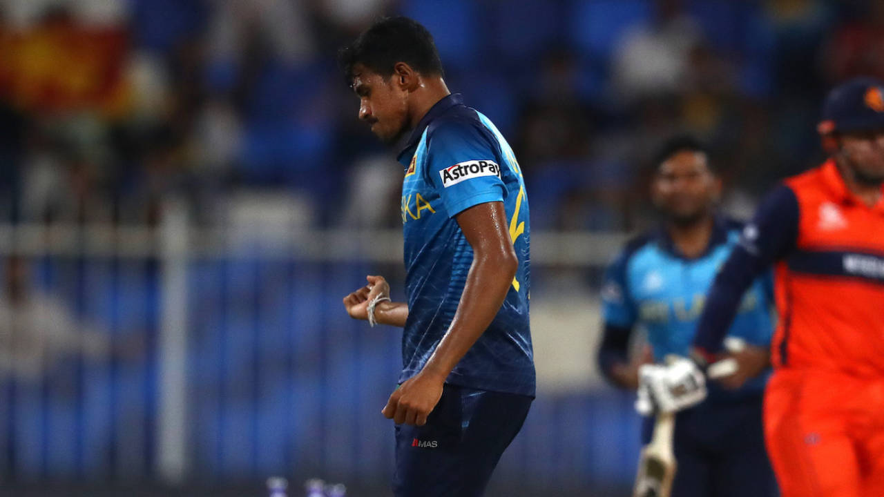 Maheesh Theekshana picked up two wickets in an over before going off injured&nbsp;&nbsp;&bull;&nbsp;&nbsp;ICC via Getty