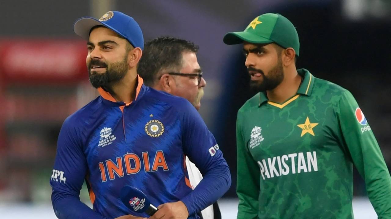 Virat Kohli and Babar Azam head to the toss, India vs Pakistan, Men's T20 World Cup 2021, Super 12s, Dubai, October 24, 2021