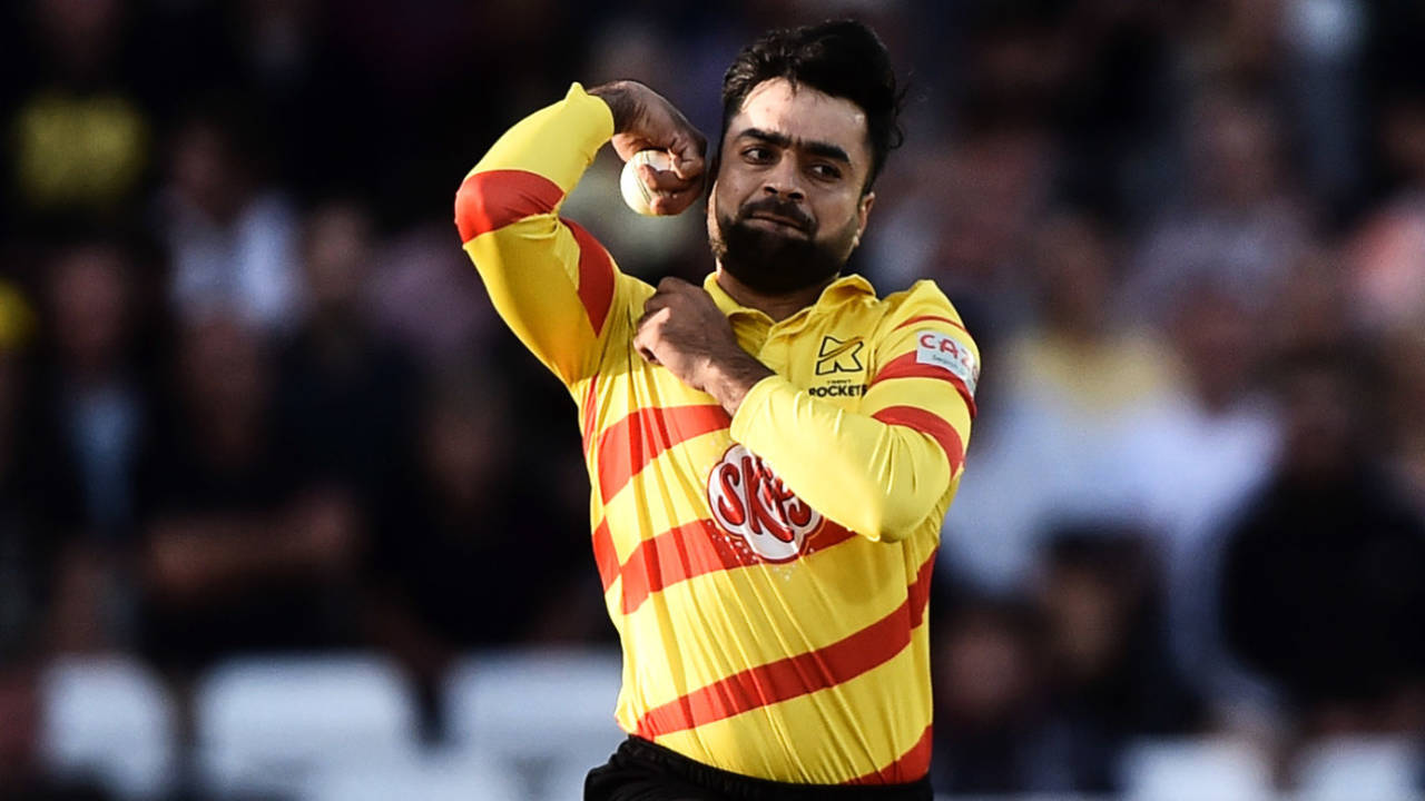 Rashid Khan bowls, Trent Rockets vs Birmingham Phoenix, The Hundred, Trent Bridge, August 13, 2021