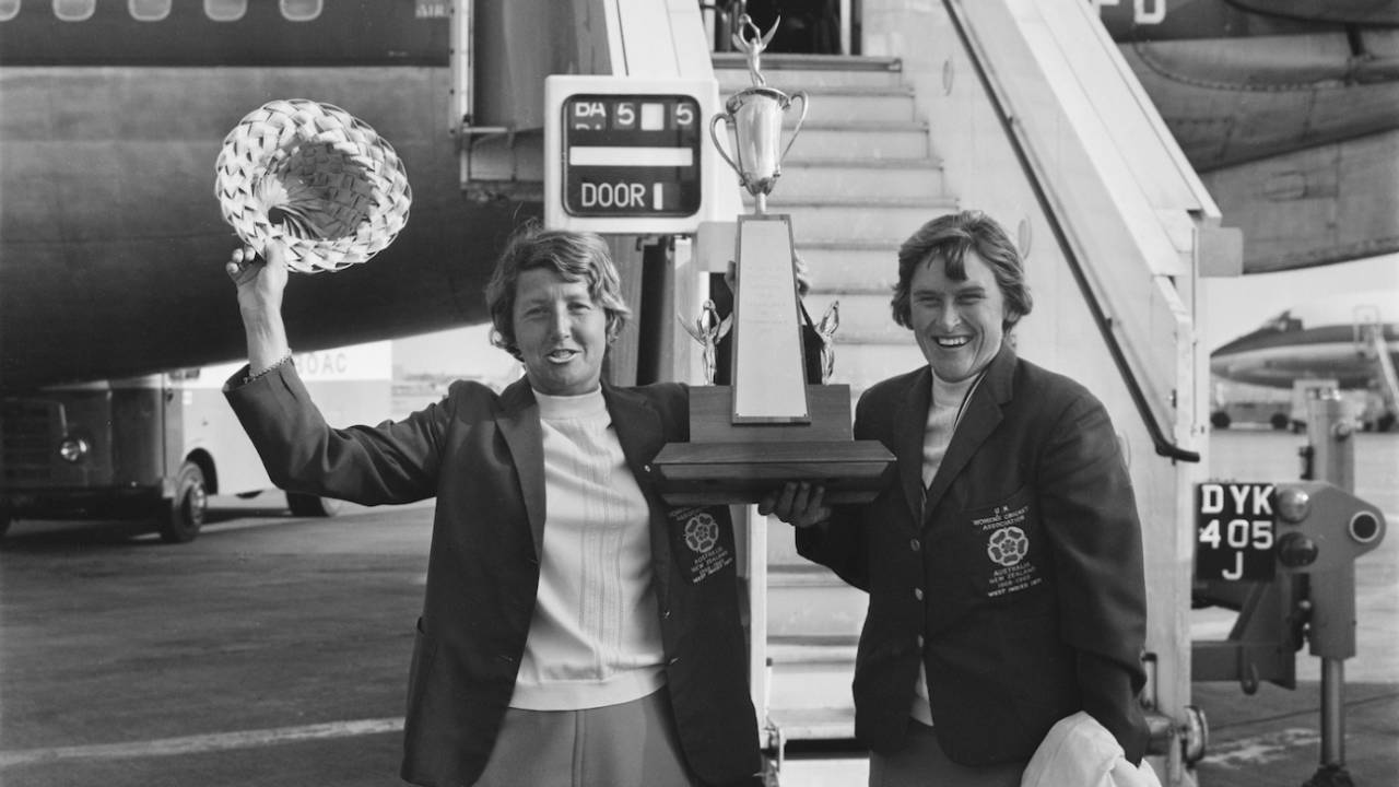 Rachael Heyhoe Flint (left) and Lynne Thomas at London Airport on their return from the West Indies, March 4, 1971