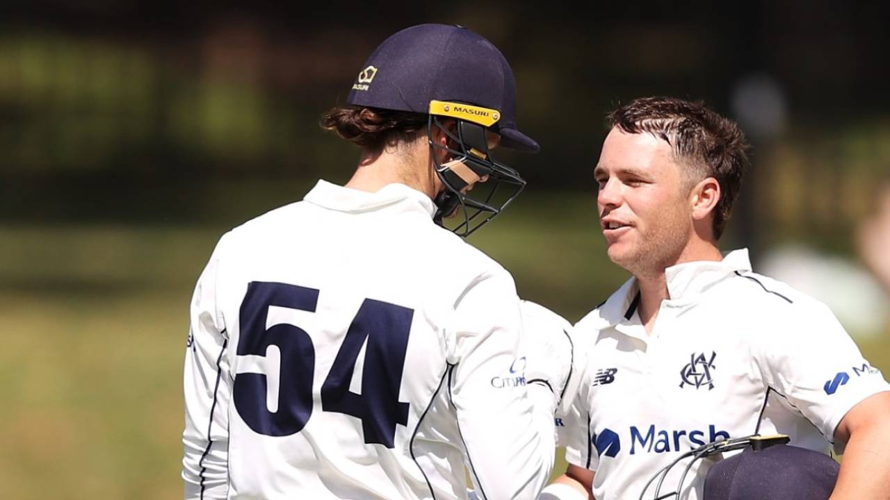 Marcus Harris and Peter Handscomb shared a double-century stand, New South Wales vs Victoria, Sheffield Shield, Drummoyne Oval, October 29, 2021