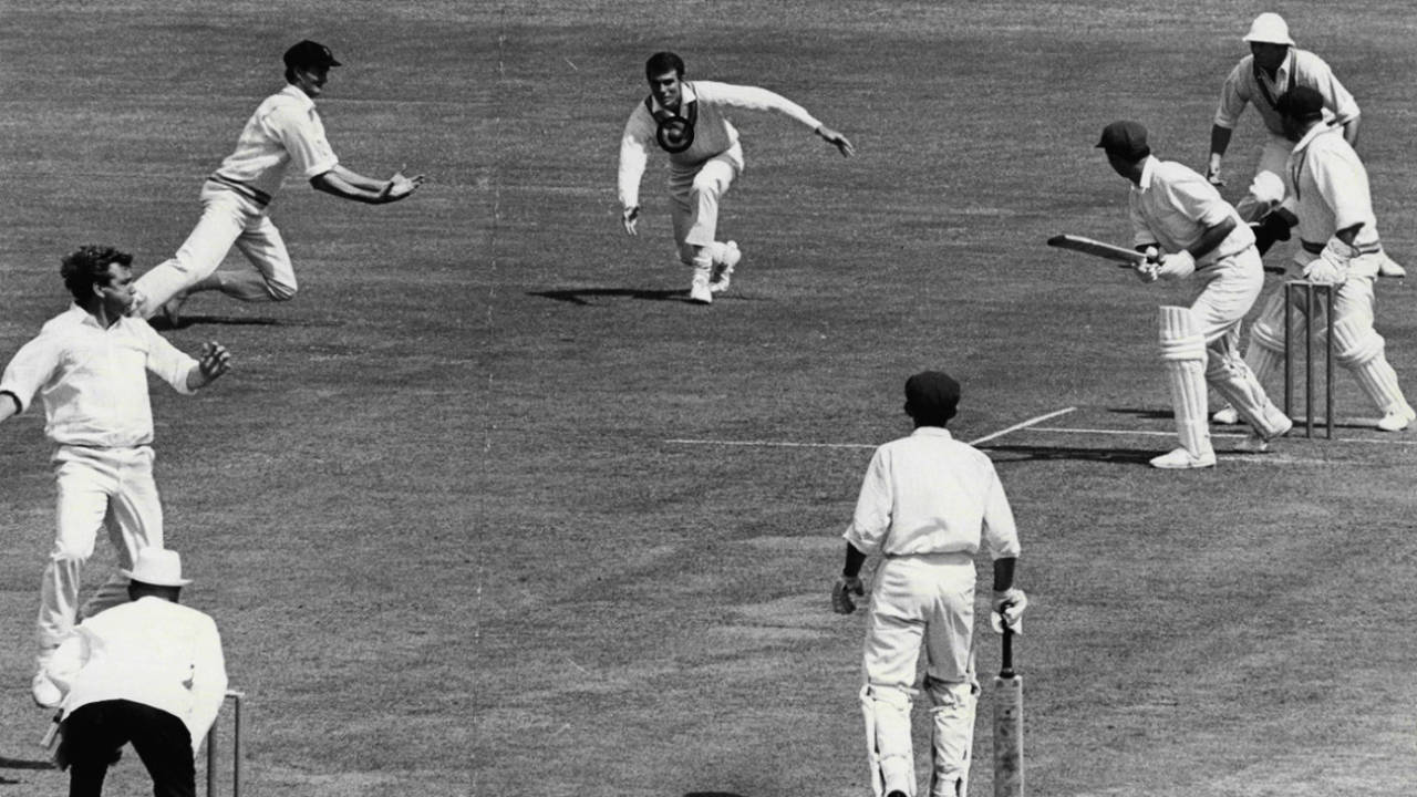 Ashley Mallett takes a catch to dismiss John Wilson off Ken Cunningham, New South Wales vs South Australia, Sheffield Shield, 1st day, Sydney, February 28, 1969