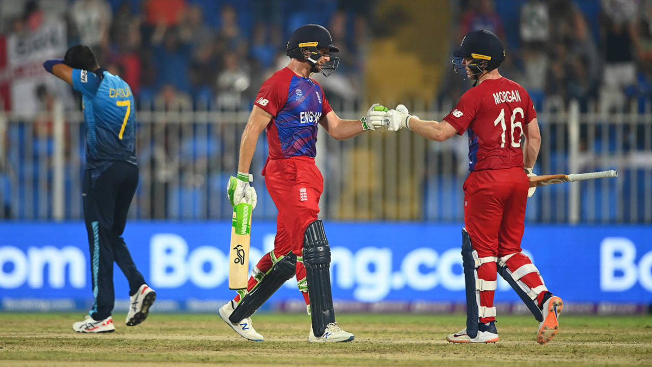 Eoin Morgan and Jos Buttler put on a century stand, England vs Sri Lanka, Men's T20 World Cup, Super 12s, Sharjah, November 1, 2021