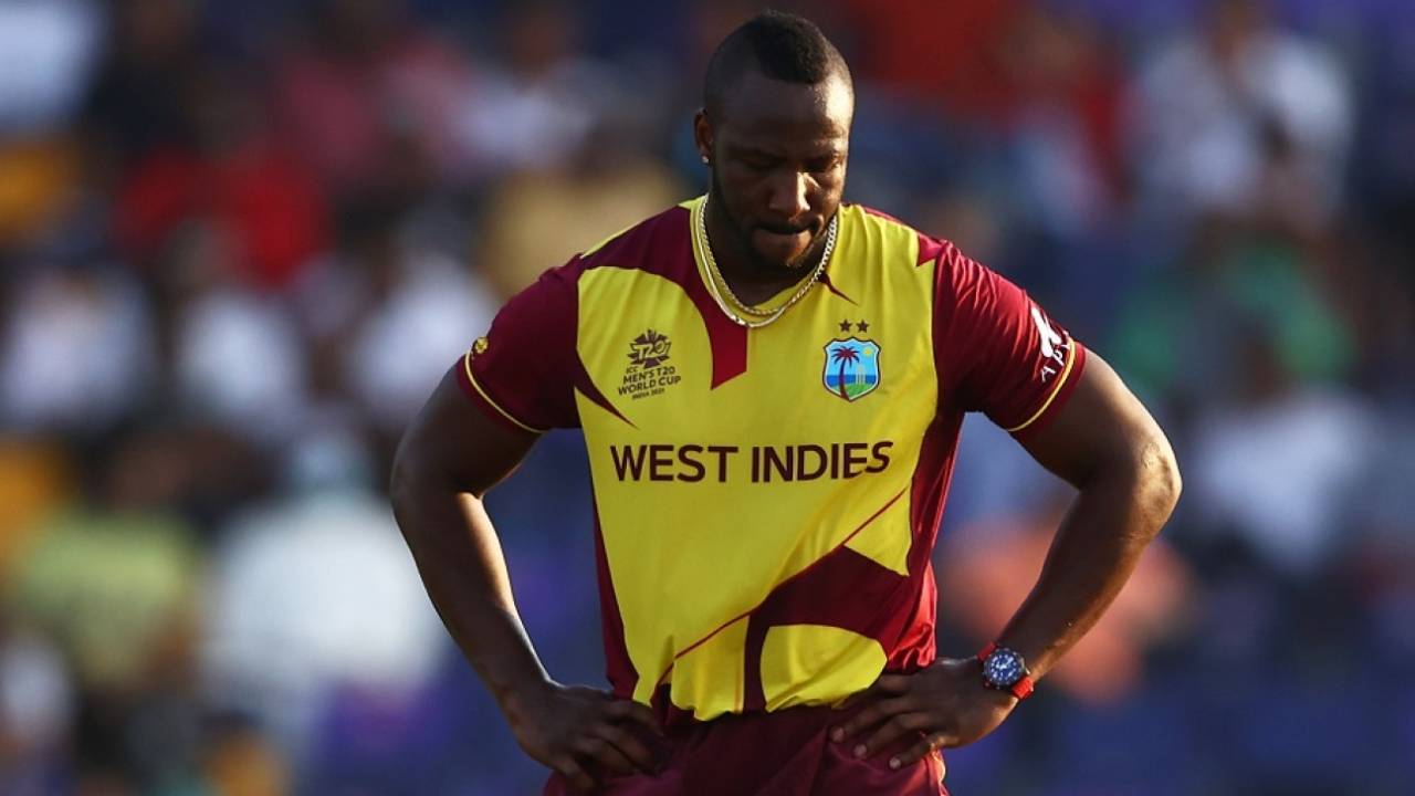 Andre Russell wears a dejected look, Australia vs West Indies, Men's T20 World Cup 2021, Super 12s, Abu Dhabi, November 6, 2021