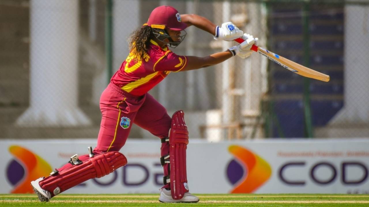 Hayley Matthews drives forward, 1st ODI, Pakistan Women vs West Indies Women, Karachi, November 8, 2021