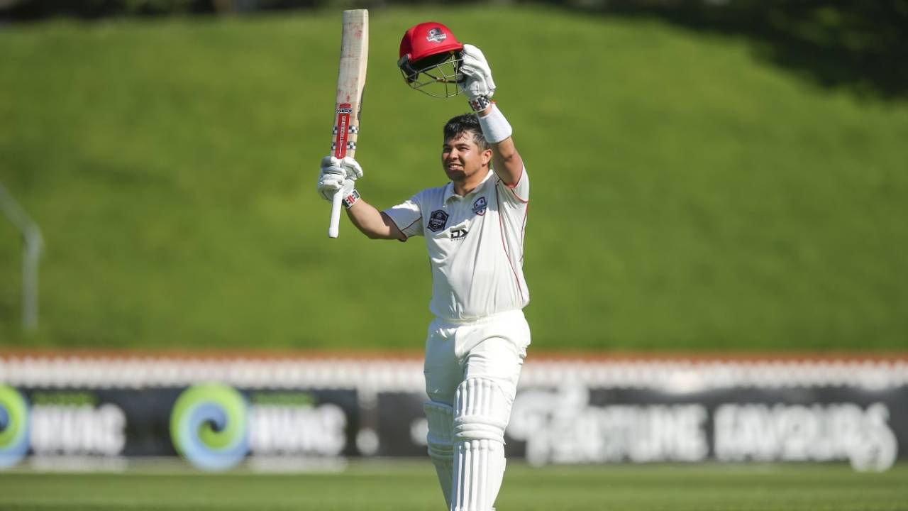 Ken McClure celebrates his century, Canterbury vs Wellington, Plunket Shield 2021, Wellington, November 8, 2021