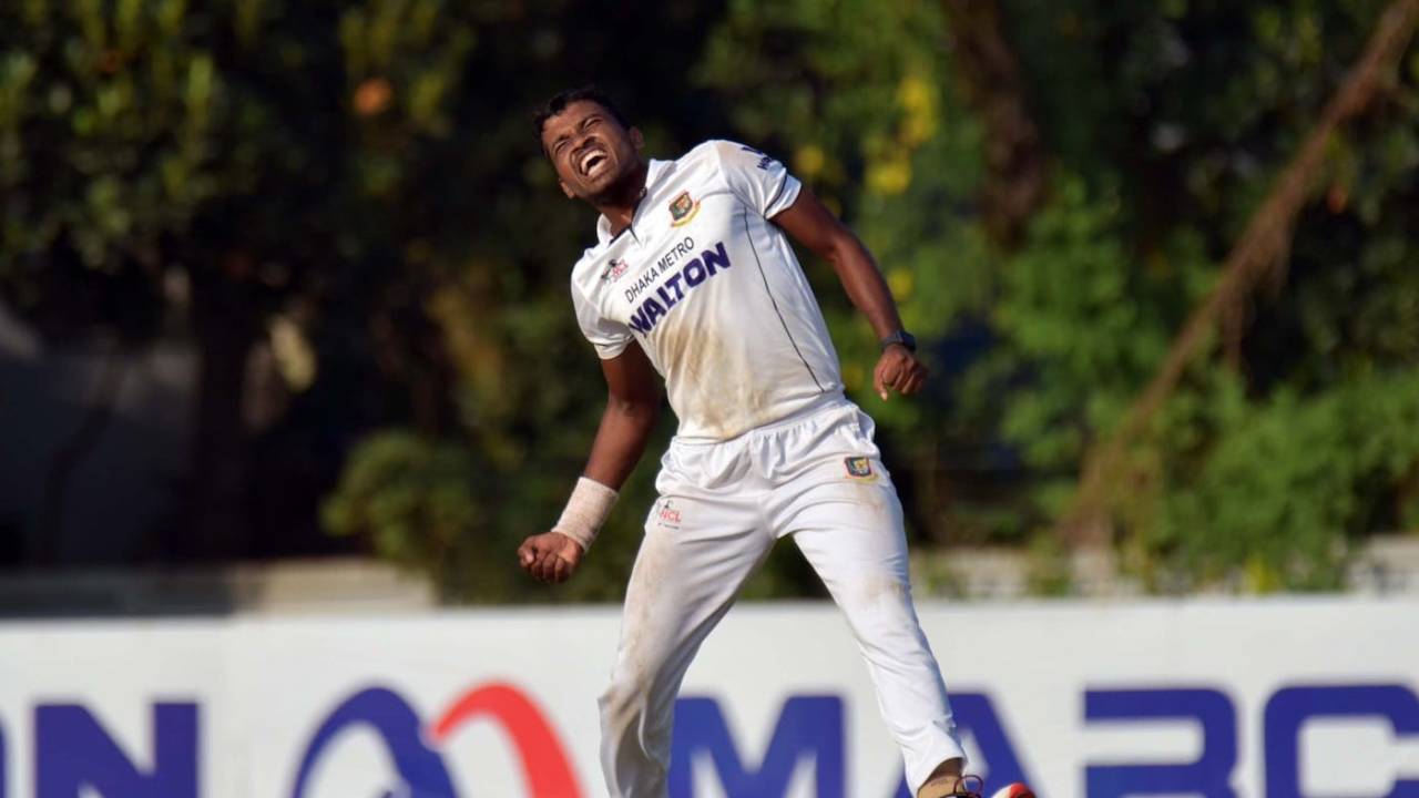 Shohidul Islam celebrates one of his seven wickets against Rajshahi Division