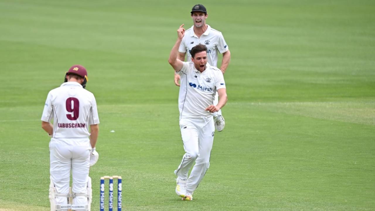 Jhye Richardson celebrates the wicket of Marnus Labuschagne&nbsp;&nbsp;&bull;&nbsp;&nbsp;Getty Images