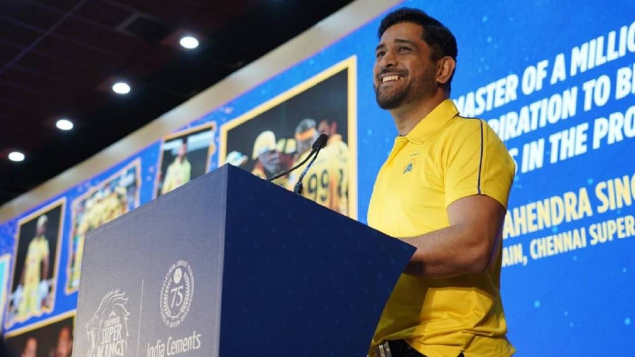 MS Dhoni speaks at the felicitation ceremony for Chennai Super Kings hosted by India Cements, Chennai, November 20, 2021