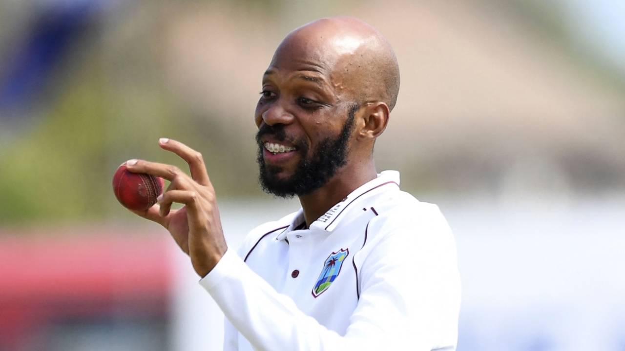 Roston Chase claims the match ball after his five-for, Sri Lanka vs West Indies, 1st Test, Galle, 2nd day, November 22, 2021